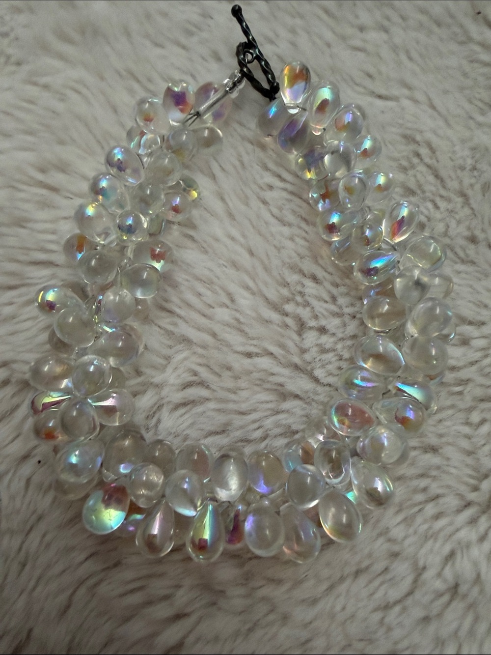 Iridescent Clear Beaded Statement Bracelet - Women Jewelry - Picture 3 of 6